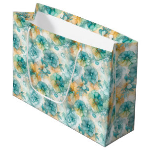 Grand Sac Cadeau Motif de style d'encre alcoolique florale jaune cy
