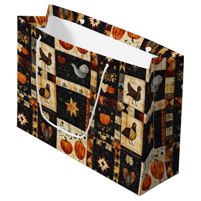 Grand Sac Cadeau Motif de surface composée d'art populaire primitif (Devant Angle)