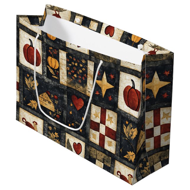 Grand Sac Cadeau Motif de surface composée d'automne principal | Ré (Devant Angle)