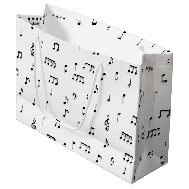 Grand Sac Cadeau Motif de symboles Black & White Music Notes (Devant Angle)