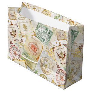 Grand Sac Cadeau Motif de tampon de voyage du monde vintage (7)