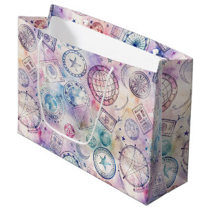 Grand Sac Cadeau Motif de tampon de voyage vintage (4)