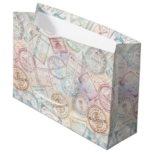 Grand Sac Cadeau Motif de timbre de voyage du monde vintage (8)