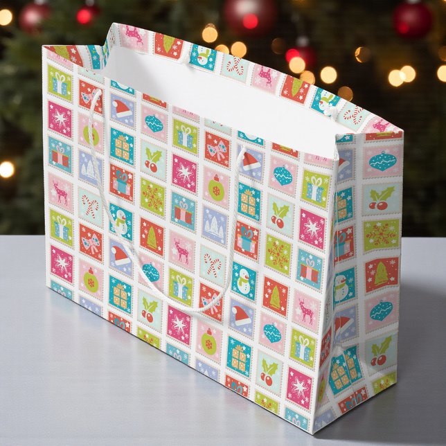 Grand Sac Cadeau Motif de timbres de Noël (Créateur téléchargé)