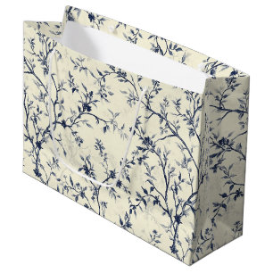 Grand Sac Cadeau Motif de toile florale vintage bleu (1)