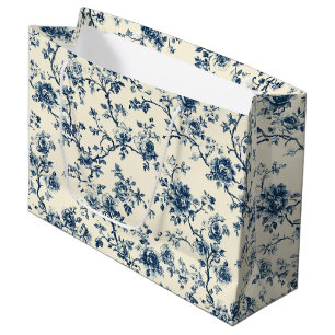 Grand Sac Cadeau Motif de toile florale vintage bleu (2)