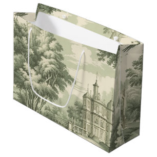 Grand Sac Cadeau Motif de toile scénique verte français historique