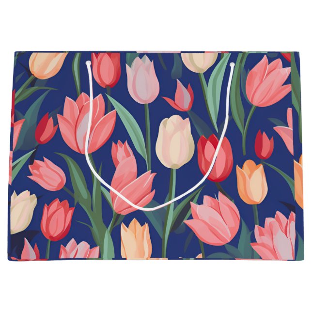 Grand Sac Cadeau Motif de tulipes. (Devant)