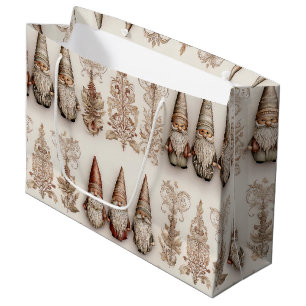 Grand Sac Cadeau Motif de vacances à l'aquarelle vintage de gnome d