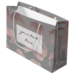 Grand Sac Cadeau motif d'éléphant tribal d'or élégant et clair