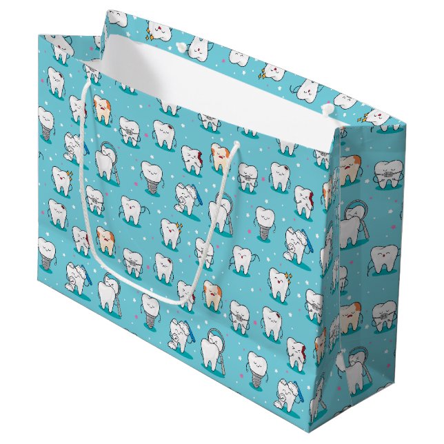 Grand Sac Cadeau Motif dentaire mignon (Devant Angle)
