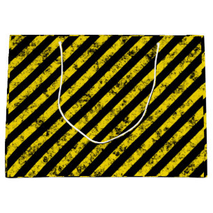 Grand Sac Cadeau Motif des bandes de la mise en garde du gris jaune