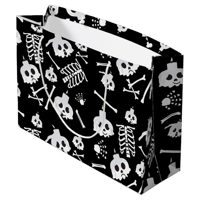 Grand Sac Cadeau Motif des os crâniens de squelette d'Halloween (Dos Angle)