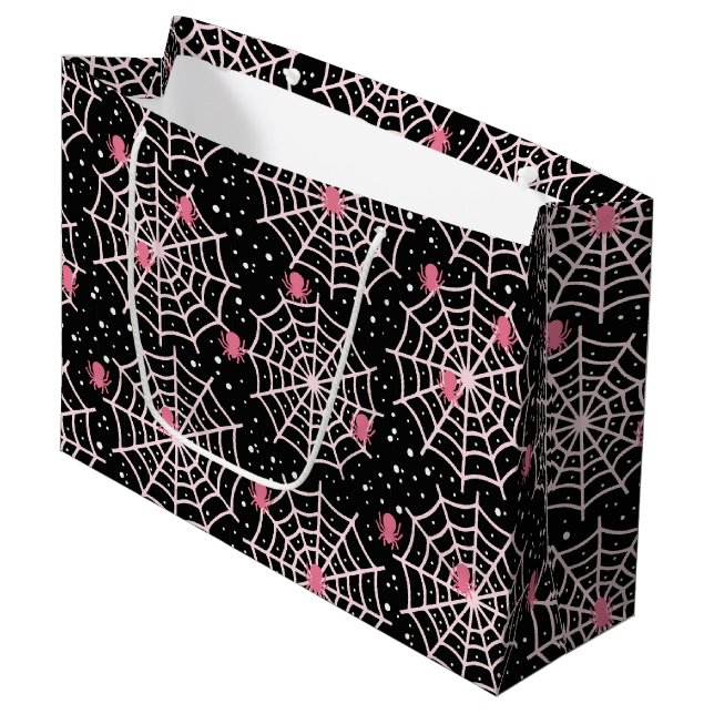 Grand Sac Cadeau Motif des toiles d'Halloween et araignées (Devant Angle)