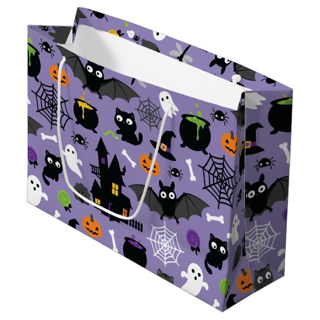 Grand Sac Cadeau Motif d'Halloween (Devant Angle)