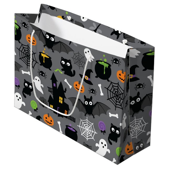 Grand Sac Cadeau Motif d'Halloween (Devant Angle)