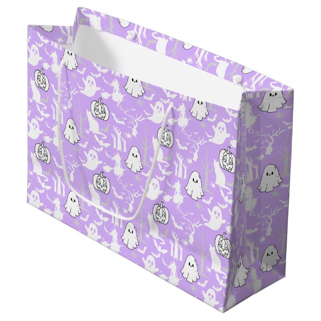Grand Sac Cadeau Motif d'Halloween. Éffrayant et mignon.b L Violet  (Devant Angle)