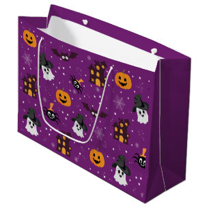 Grand Sac Cadeau Motif d'Halloween violet