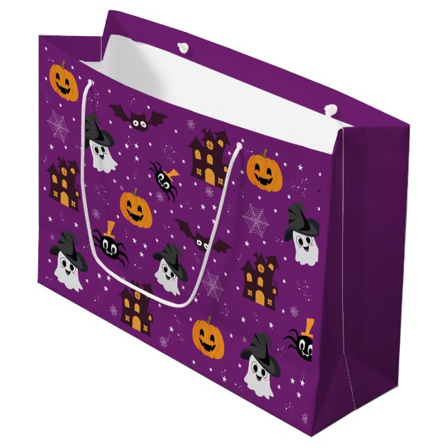Grand Sac Cadeau Motif d'Halloween violet (Devant Angle)
