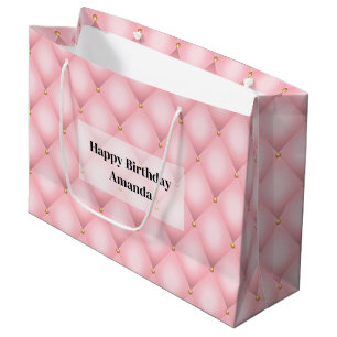 Grand Sac Cadeau Motif Diamond Tufted Rose de luxe Anniversaire