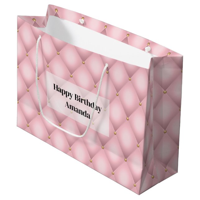Grand Sac Cadeau Motif Diamond Tufted Rose de luxe Anniversaire (Devant Angle)