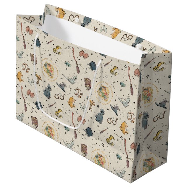 Grand Sac Cadeau Motif d'icônes Harry Potter - Anniversaire (Devant Angle)