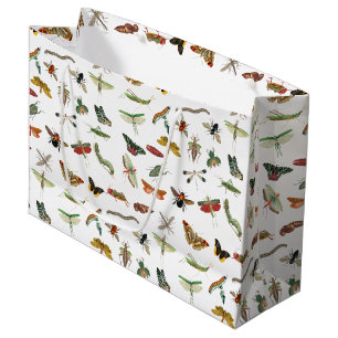 Grand Sac Cadeau Motif d'illustration coloré d'insectes Vintages
