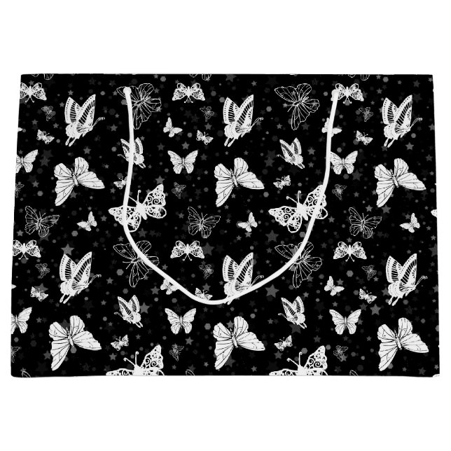 Grand Sac Cadeau Motif d'illustration noir blanc papillon (Devant)