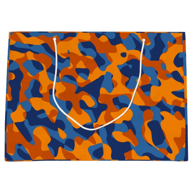 Grand Sac Cadeau Motif d'impression du camouflage bleu orange (Devant)