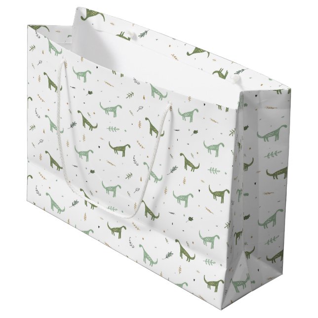 Grand Sac Cadeau Motif Dinosaure Vert (Devant Angle)