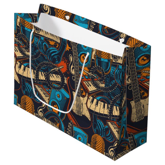 Grand Sac Cadeau Motif d'instruments de musique (Devant Angle)