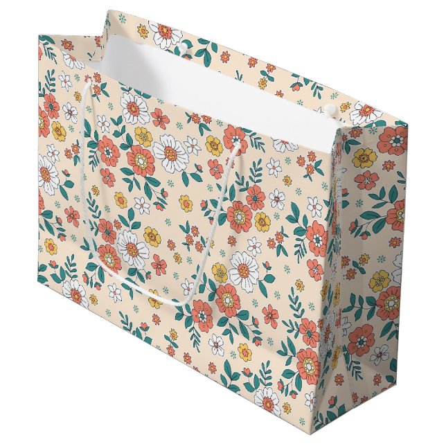 Grand Sac Cadeau Motif du jardin de fleurs de corail (Devant Angle)