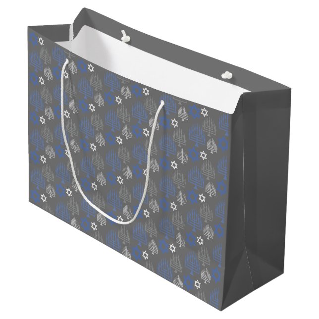Grand Sac Cadeau Motif élégant de la fête de Hanoukka (Devant Angle)