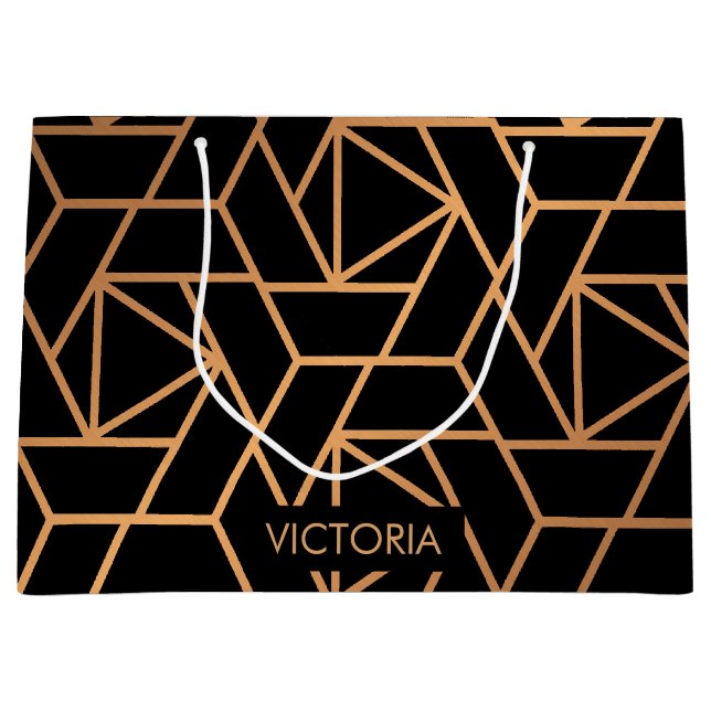 Grand Sac Cadeau Motif élégant noir et or (Devant)