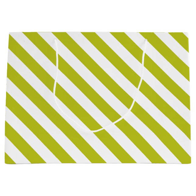 Grand Sac Cadeau Motif élégant rayé Chartreuse et blanc (Devant)