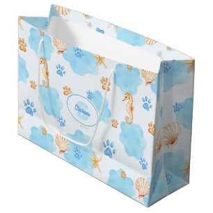 Grand Sac Cadeau Motif Empreinte de patte d'inspiration océanique a