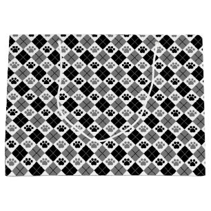 Grand Sac Cadeau Motif Empreinte de patte Jacquard noir et gris