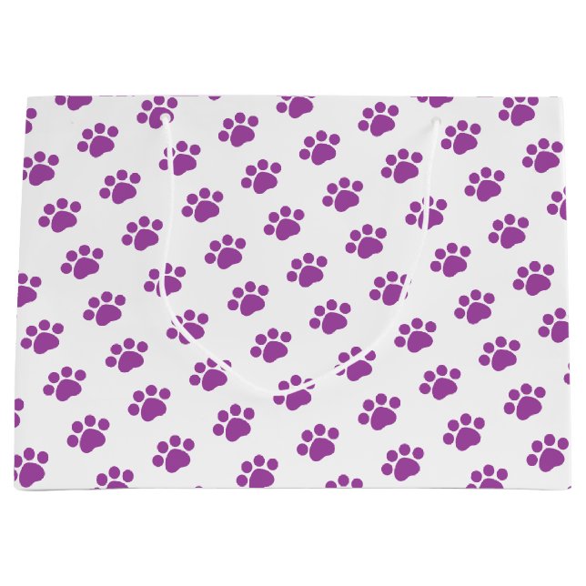 Grand Sac Cadeau Motif Empreinte de patte violet (Devant)