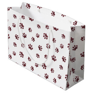 Grand Sac Cadeau Motif Empreintes de Patte Pailletées Or Rose