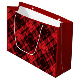 Grand Sac Cadeau Motif en diamant rouge Tartan