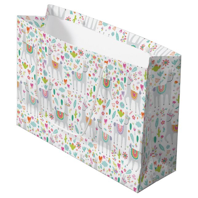 Grand Sac Cadeau Motif en pastel mignon de lama (Devant Angle)