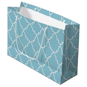 Grand Sac Cadeau Motif en treillis marocain bleu clair