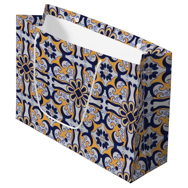 Grand Sac Cadeau Motif en tuiles portugaises (Devant Angle)