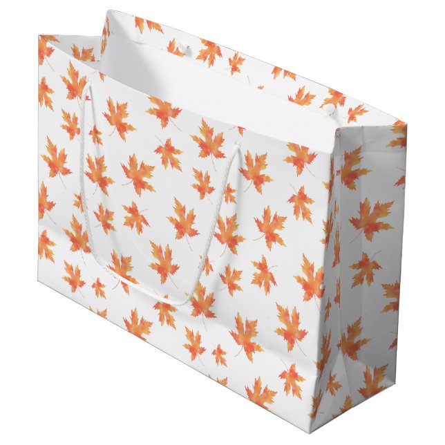 Grand Sac Cadeau Motif feuille d'érable jaune orange (Devant Angle)