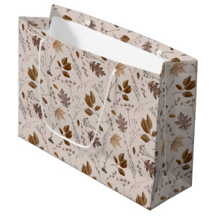 Grand Sac Cadeau Motif Feuilles d'automne