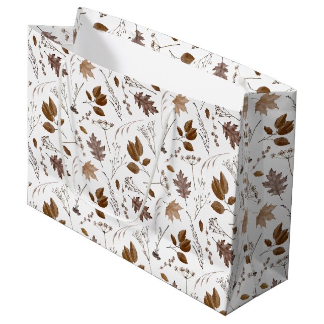 Grand Sac Cadeau Motif Feuilles d'automne (Devant Angle)