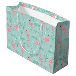 Grand Sac Cadeau Motif Flamants roses rose Pastel