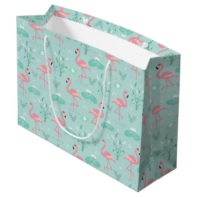 Grand Sac Cadeau Motif Flamants roses rose Pastel (Dos Angle)