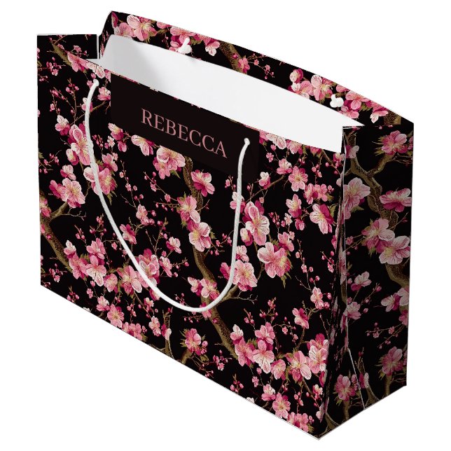 Grand Sac Cadeau Motif Fleur de Cerisier Sakura  (Dos Angle)