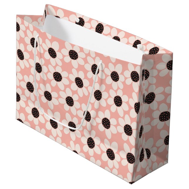 Grand Sac Cadeau Motif Fleur Rose Cute (Devant Angle)